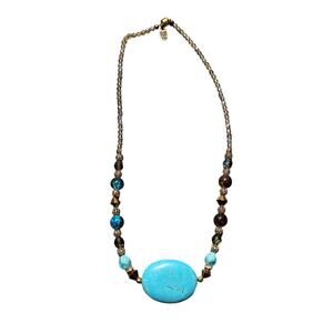 Beaded Statement Necklace with Large Turquoise Center Stone – Made For You